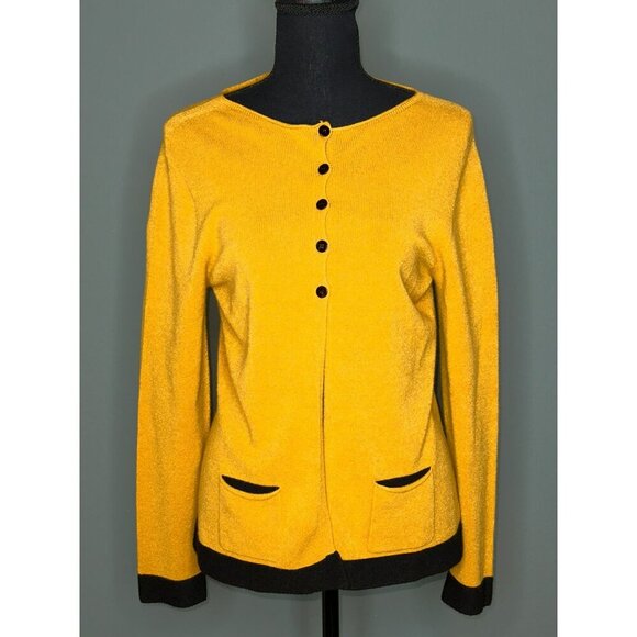 Italian Made Mustard and Black Two-Tone Cardigan Pockets Soft Stretchy - Picture 1 of 12